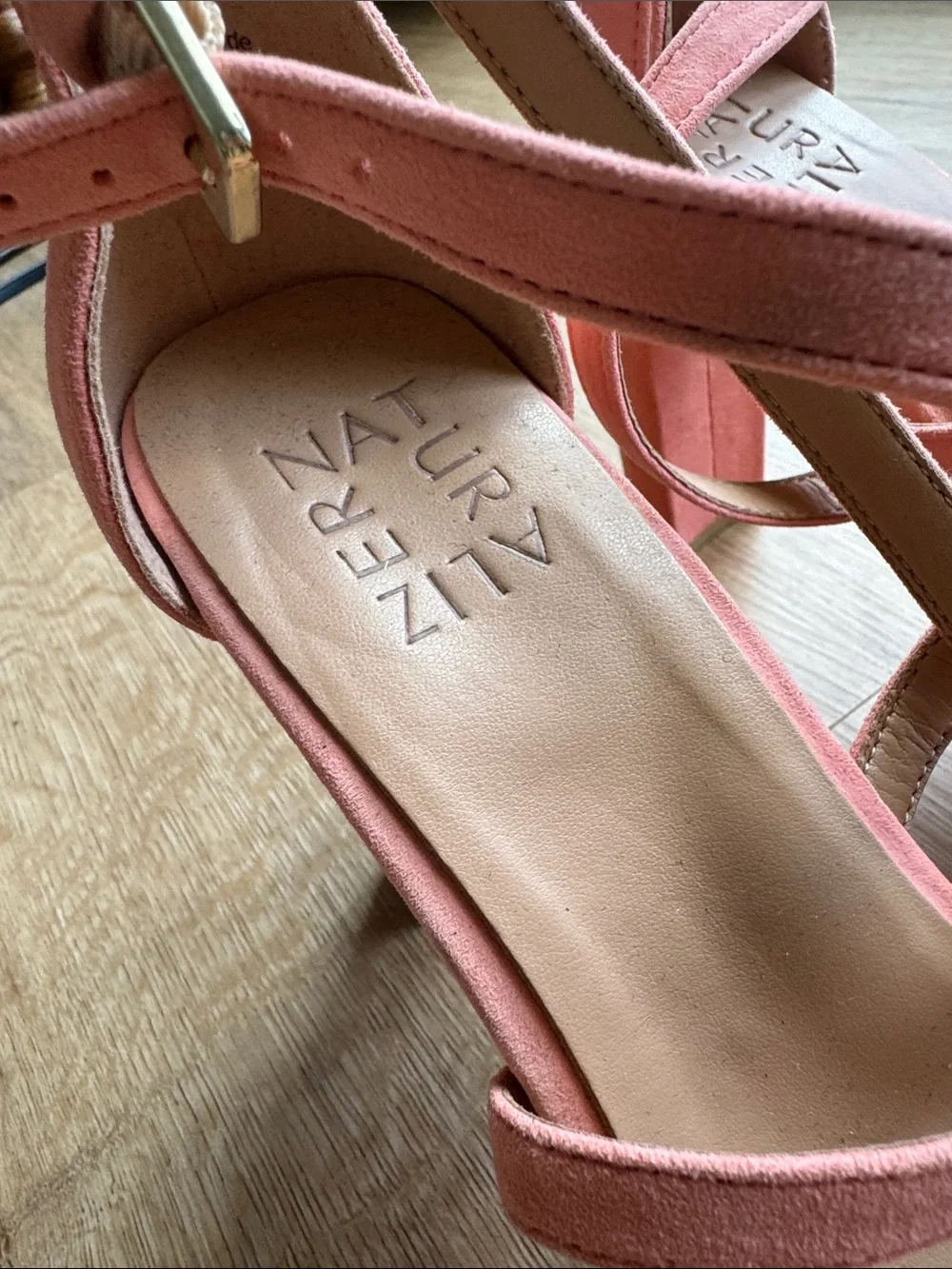 Naturalizer Coral Pink Suede Platform Block Heel Sandals